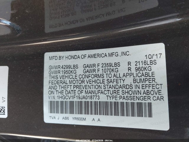 Honda ACCORD LX 2018 1HGCV1F19JA018773 Image 9