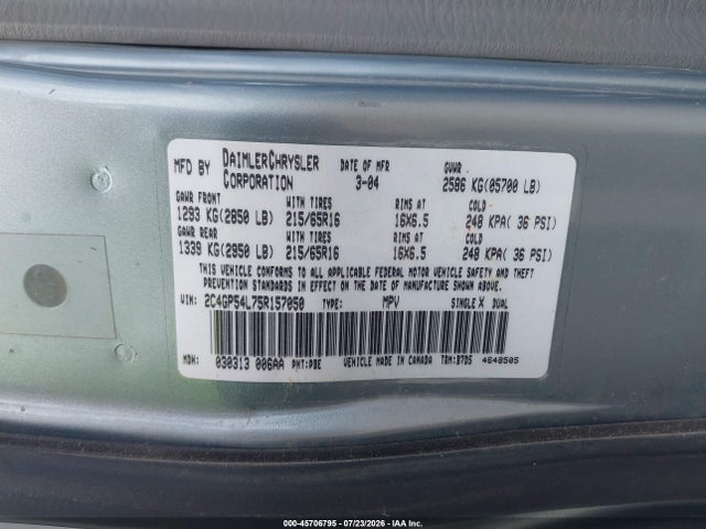 Продажа на аукционе авто 2005 Chrysler Town & Country Touring, vin: 2C4GP54L75R157050, номер лота: 45706795