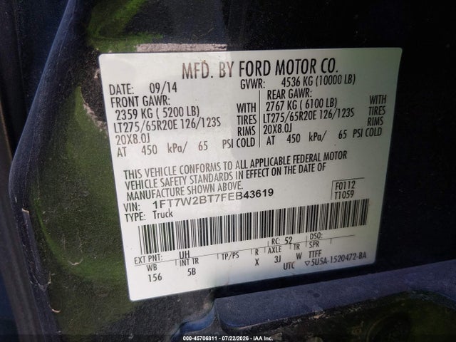 Ford F-250 Lariat 2015 1FT7W2BT7FEB43619 Image 9