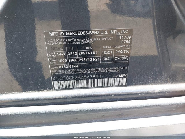 Aukcja sprzedaży 2010 Mercedes-benz Gl 550 4matic, vin: 4JGBF8GE2AA563890, numer aukcji: 45706826