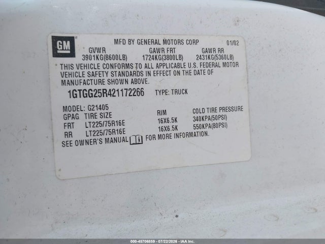 Aukcja sprzedaży 2002 Gmc Savana Standard, vin: 1GTGG25R421172266, numer aukcji: 45706859