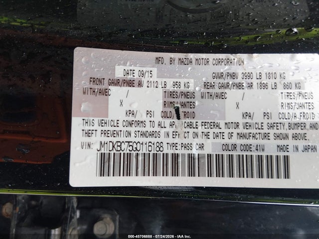 Продажа на аукционе авто 2016 Mazda Cx-3 Touring, vin: JM1DKBC75G0116188, номер лота: 45706888