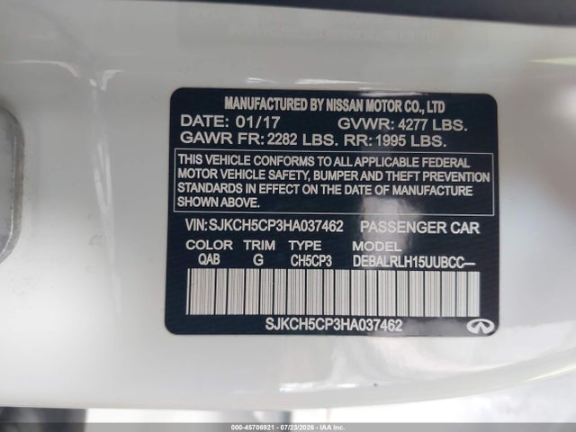 Продаж на аукціоні авто 2017 Infiniti Qx30 Premium, vin: SJKCH5CP3HA037462, номер лоту: 45706921