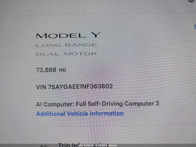 Aukcja sprzedaży 2022 Tesla Model Y Long Range Dual Motor All-wheel Drive, vin: 7SAYGAEE1NF363802, numer aukcji: 45706936