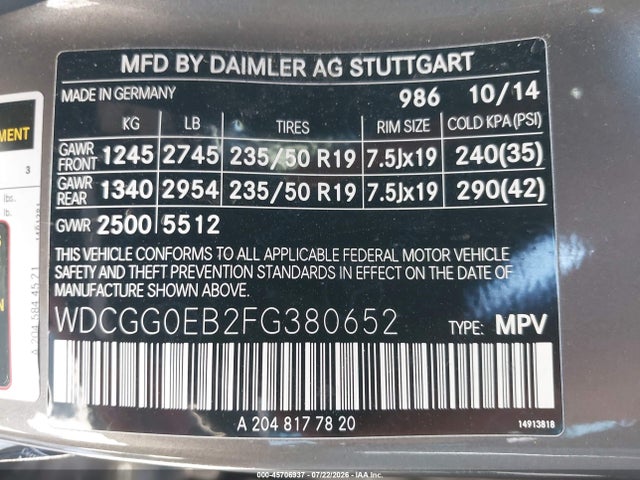WDCGG0EB2FG380652 Mercedes-Benz Glk 250 Bluetec 4matic