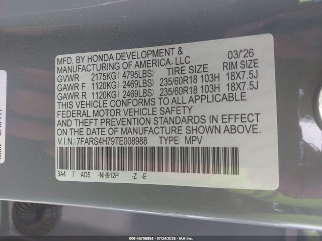 Honda Cr-v Ex-l Awd 2026 7FARS4H79TE008988 Image 9