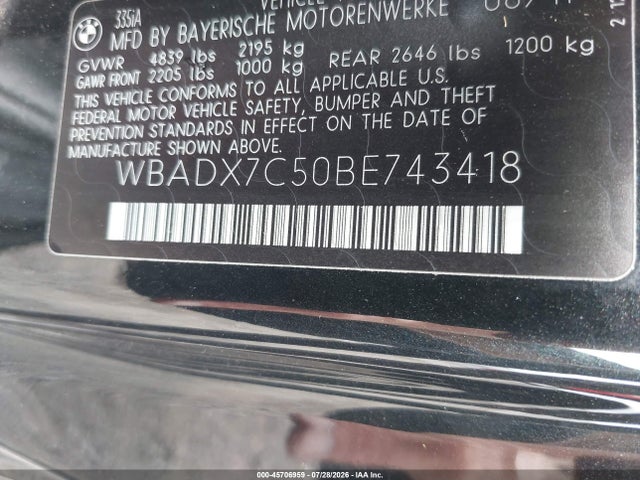 Продаж на аукціоні авто 2011 Bmw 335i, vin: WBADX7C50BE743418, номер лоту: 45706959