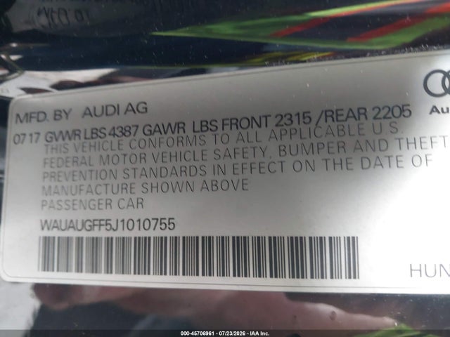 Продажа на аукционе авто 2018 Audi A3 2.0t Premium/2.0t Tech Premium, vin: WAUAUGFF5J1010755, номер лота: 45706961