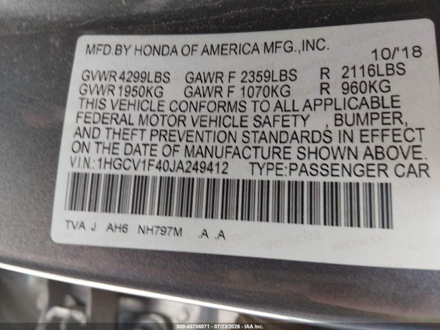 1HGCV1F40JA249412 Honda ACCORD EX