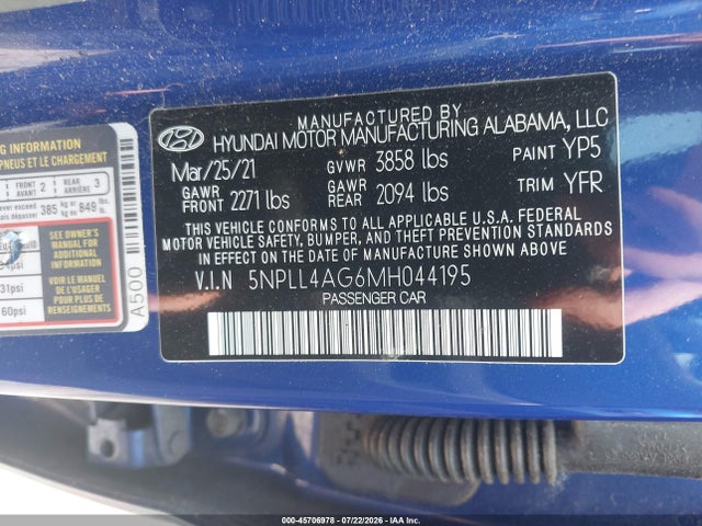 Hyundai ELANTRA SE 2021 5NPLL4AG6MH044195 Image 9