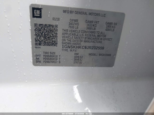 45706999 :رقم المزاد ، 1GNSKHKC9JR232559 vin ، 2018 Chevrolet Suburban Lt مزاد بيع