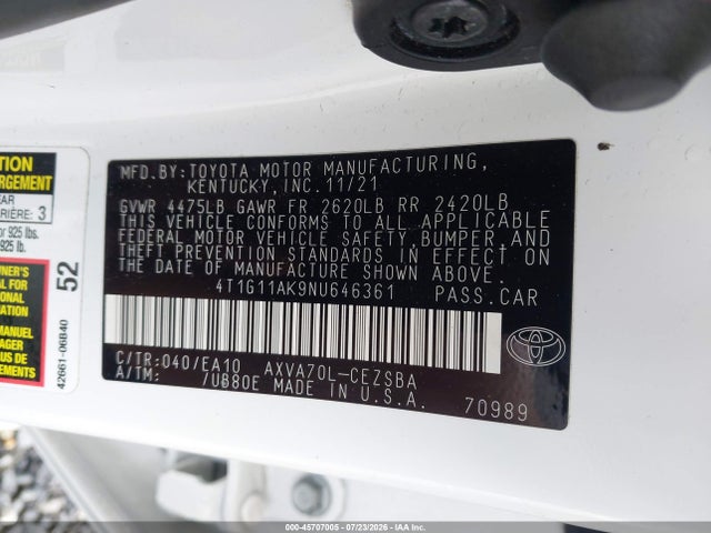 Toyota CAMRY SE 2022 4T1G11AK9NU646361 Image 9