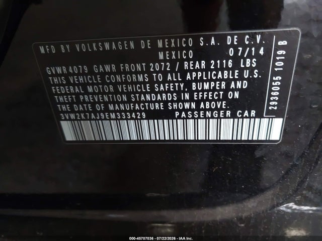 Volkswagen Jetta 2.0l S 2014 3VW2K7AJ9EM333429 Image 9