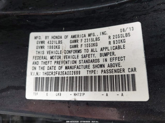 Honda Accord Ex-l 2014 1HGCR2F82EA002699 Image 9