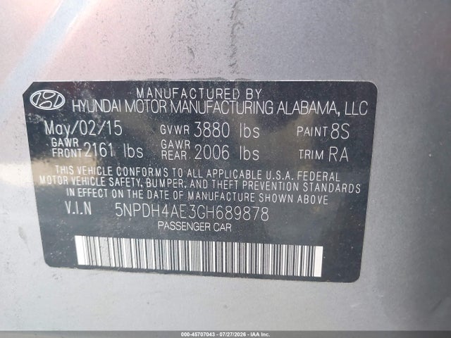 Hyundai Elantra Limited 2016 5NPDH4AE3GH689878 Image 9