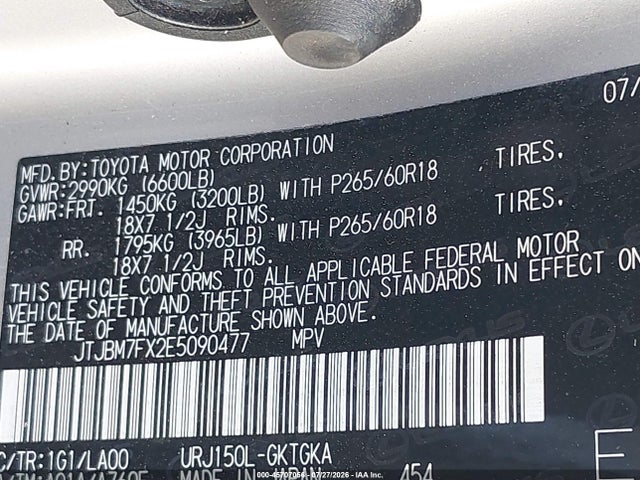 Aukcja sprzedaży 2014 Lexus Gx 460, vin: JTJBM7FX2E5090477, numer aukcji: 45707056