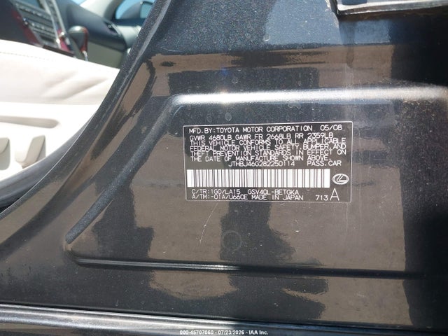 Продаж на аукціоні авто 2008 Lexus Es 350, vin: JTHBJ46G282250114, номер лоту: 45707060