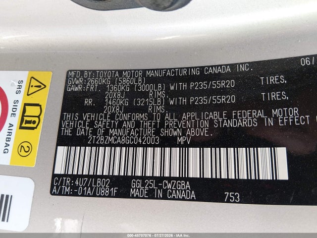 Aukcja sprzedaży 2016 Lexus Rx 350, vin: 2T2BZMCA8GC042003, numer aukcji: 45707076