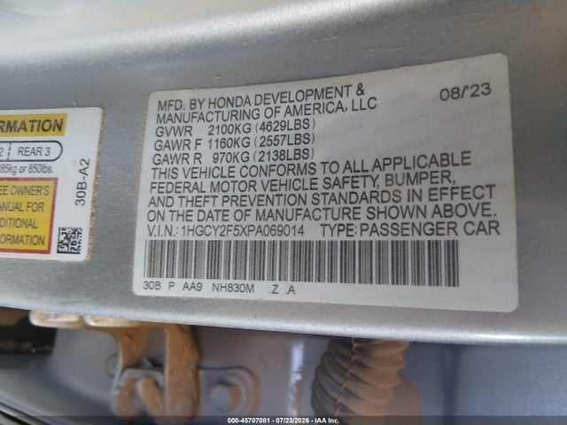 Продаж на аукціоні авто 2023 Honda Accord Hybrid Sport, vin: 1HGCY2F5XPA069014, номер лоту: 45707081