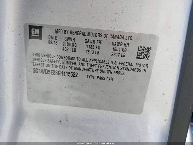2G1WD5E33G1115522 Chevrolet IMPALA LIMITED POLICE