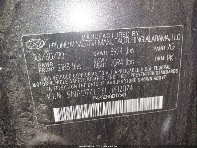 Hyundai ELANTRA SE 2020 5NPD74LF3LH612074 Image 9