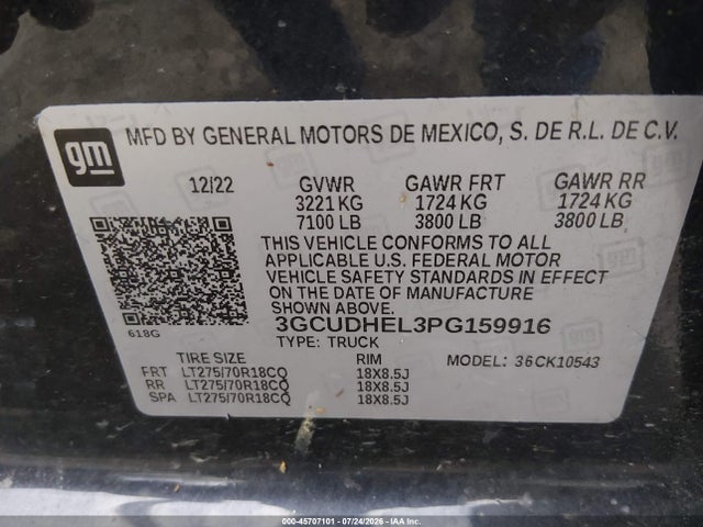 Aukcja sprzedaży 2023 Chevrolet Silverado 1500 4wd  Short Bed Zr2, vin: 3GCUDHEL3PG159916, numer aukcji: 45707101