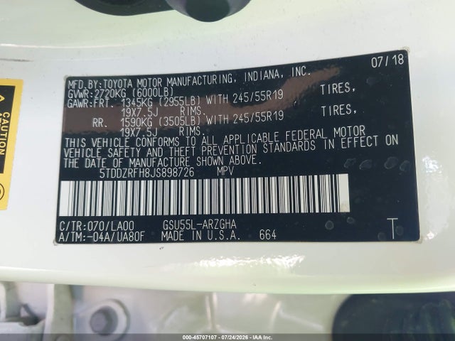 Toyota Highlander Limited Platinum 2018 5TDDZRFH8JS898726 Image 9