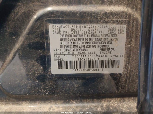 3N1AB7APXHY308543 Nissan SENTRA SV