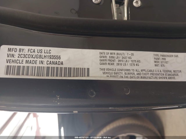 Продажа на аукционе авто 2020 Dodge Charger Sxt Awd, vin: 2C3CDXJG8LH193556, номер лота: 45707121
