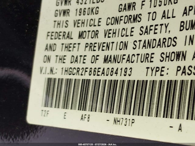 Honda Accord Ex-l 2014 1HGCR2F86EA084193 Image 9