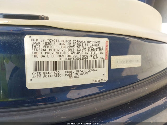 Aukcja sprzedaży 2002 Lexus Sc 430, vin: JTHFN48Y520012966, numer aukcji: 45707129