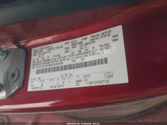 Ford ESCAPE SE 2014 1FMCU0GX8EUD43638 Image 9