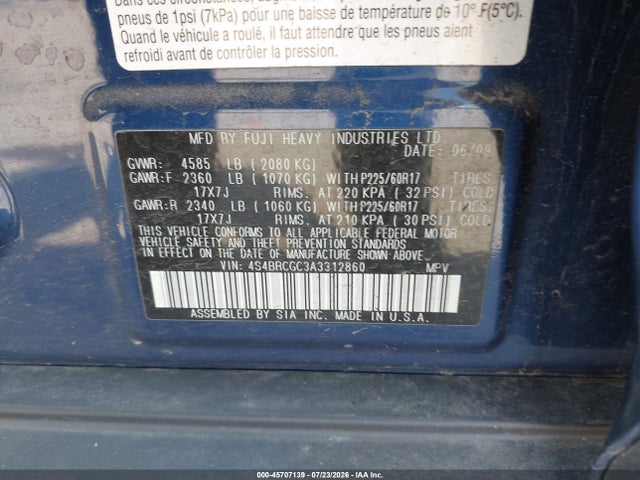 Продажа на аукционе авто 2010 Subaru Outback 2.5i Premium, vin: 4S4BRCGC3A3312860, номер лота: 45707139