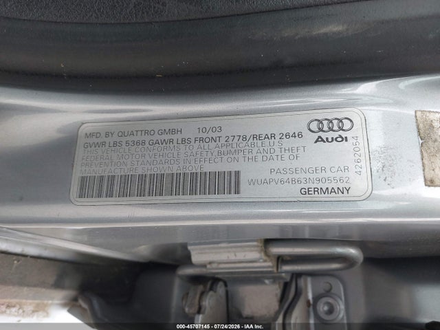Продажа на аукционе авто 2003 Audi Rs6 4.2, vin: WUAPV64B63N905562, номер лота: 45707145