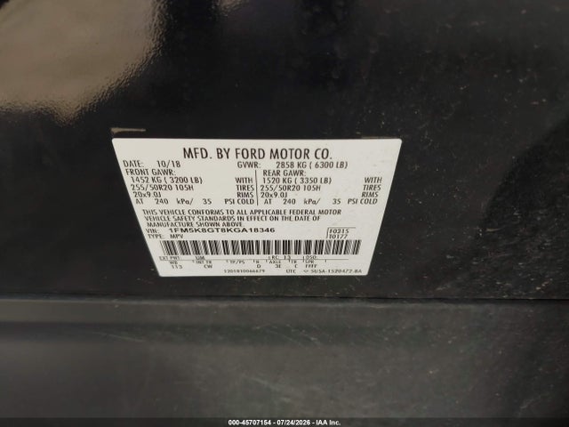 Auction sale of the 2019 Ford Explorer Sport, vin: 1FM5K8GT8KGA18346, lot number: 45707154