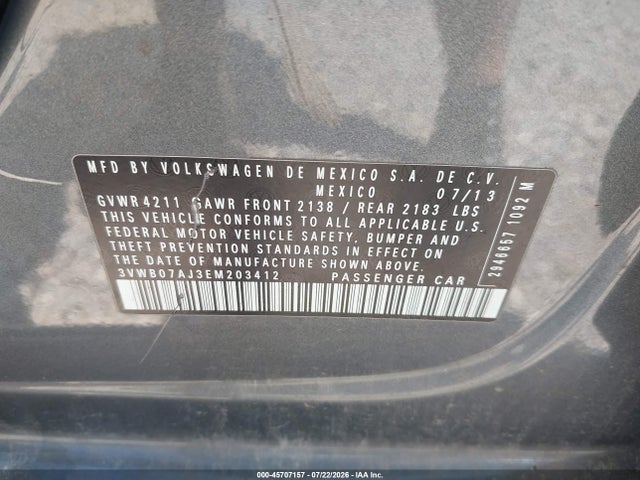 3VWB07AJ3EM203412 Volkswagen Jetta 1.8t Se