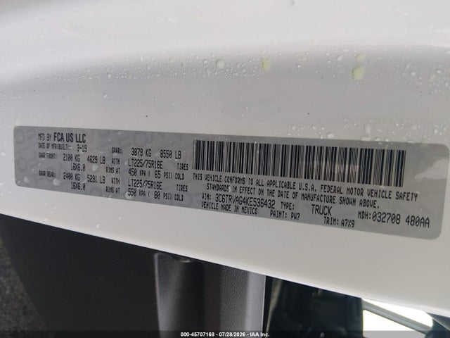 Продаж на аукціоні авто 2019 Ram Promaster 1500 Low Roof 136 Wb, vin: 3C6TRVAG4KE536432, номер лоту: 45707168