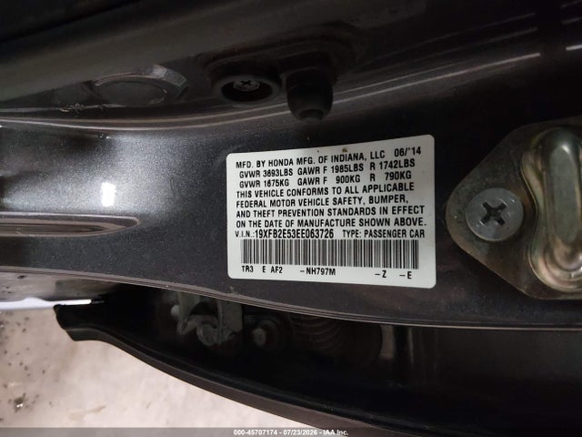 45707174 :رقم المزاد ، 19XFB2E53EE063726 vin ، 2014 Honda Civic Lx مزاد بيع