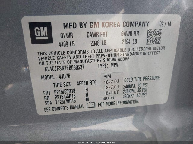 Продаж на аукціоні авто 2015 Buick Encore Convenience, vin: KL4CJFSB7FB038537, номер лоту: 45707186