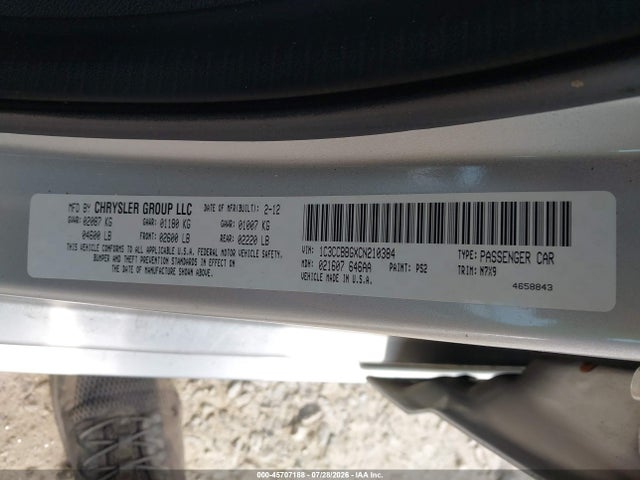 45707188 :رقم المزاد ، 1C3CCBBGXCN210384 vin ، 2012 Chrysler 200 Touring مزاد بيع