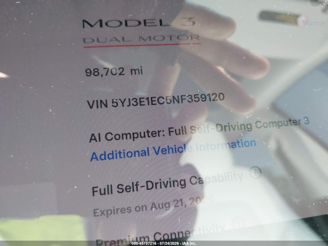 2022 Tesla Model 3 Performance Dual Motor All-wheel Drive მანქანა იყიდება აუქციონზე, vin: 5YJ3E1EC5NF359120, აუქციონის ნომერი: 45707216