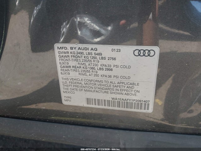 45707234 :رقم المزاد ، WA1EAAFY1P2091407 vin ، 2023 Audi Q5 Premium Plus 45 Tfsi S Line Quattro مزاد بيع