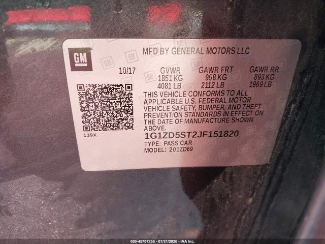 Aukcja sprzedaży 2018 Chevrolet Malibu Lt, vin: 1G1ZD5ST2JF151820, numer aukcji: 45707258