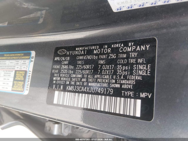 Продажа на аукционе авто 2018 Hyundai Tucson Sel, vin: KM8J3CA4XJU749179, номер лота: 45707283