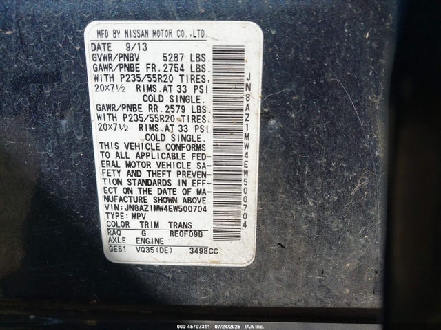 JN8AZ1MW4EW500704 Nissan Murano Le