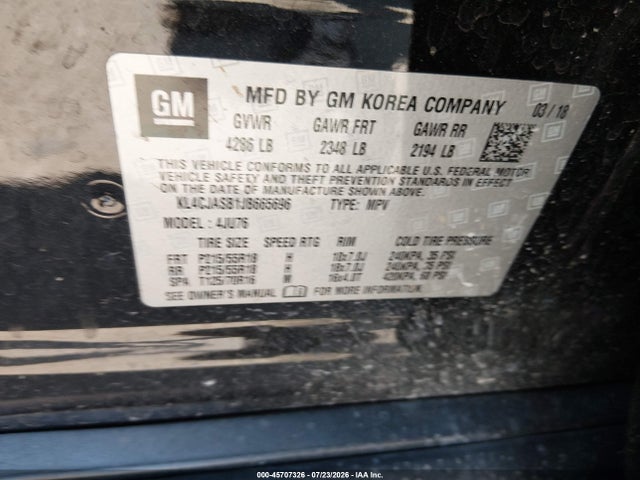 Продажа на аукционе авто 2018 Buick Encore Preferred, vin: KL4CJASB1JB665696, номер лота: 45707326