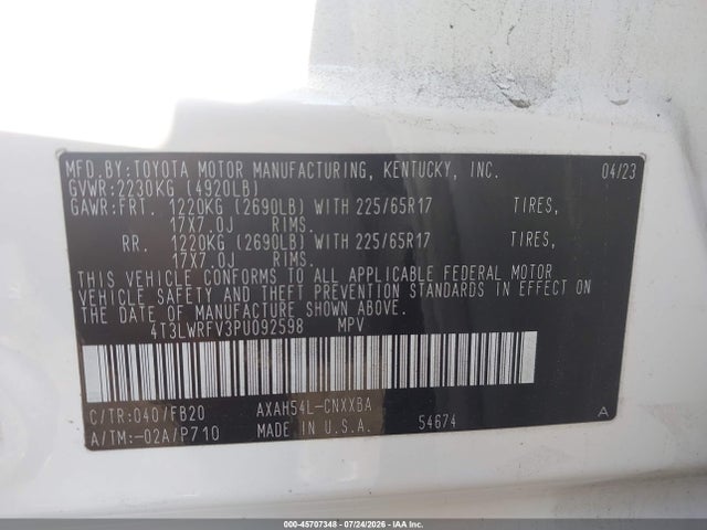 Aukcja sprzedaży 2023 Toyota Rav4 Hybrid Le, vin: 4T3LWRFV3PU092598, numer aukcji: 45707348