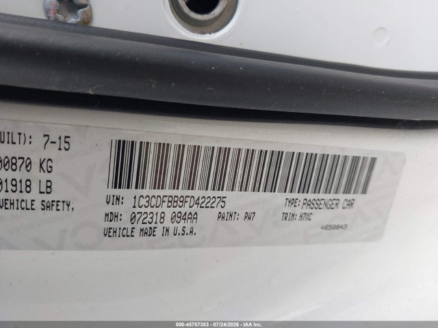 Продаж на аукціоні авто 2015 Dodge Dart Sxt, vin: 1C3CDFBB9FD422275, номер лоту: 45707353