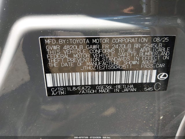 45707358 :رقم المزاد ، JTHGZ1E21S5042511 vin ، 2025 Lexus Is 350 F Sport مزاد بيع