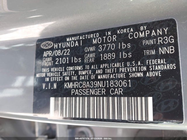 Продажа на аукционе авто 2022 Hyundai Venue Sel, vin: KMHRC8A39NU183061, номер лота: 45707376
